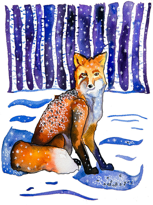 Fox in the Woods: Watercolor and ink archival art print- Animal illustration- Giclée print