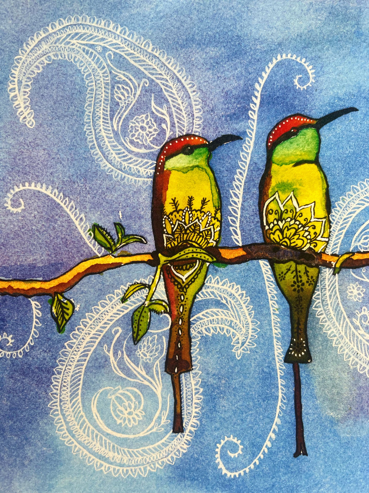 The Bee-eaters: Watercolor and Ink Archival Print- Bird Illustration- Giclee Print