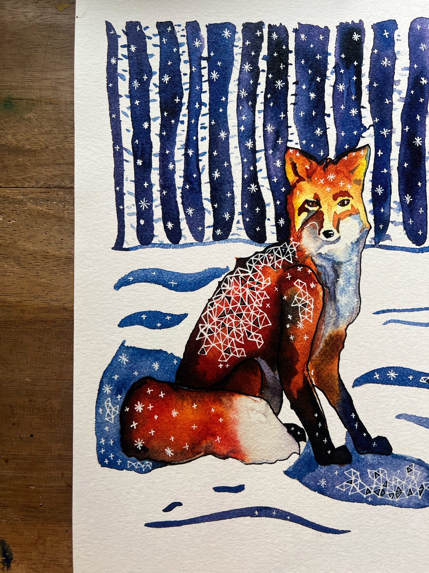 Fox in the Woods: Watercolor and ink archival art print- Animal illustration- Giclée print