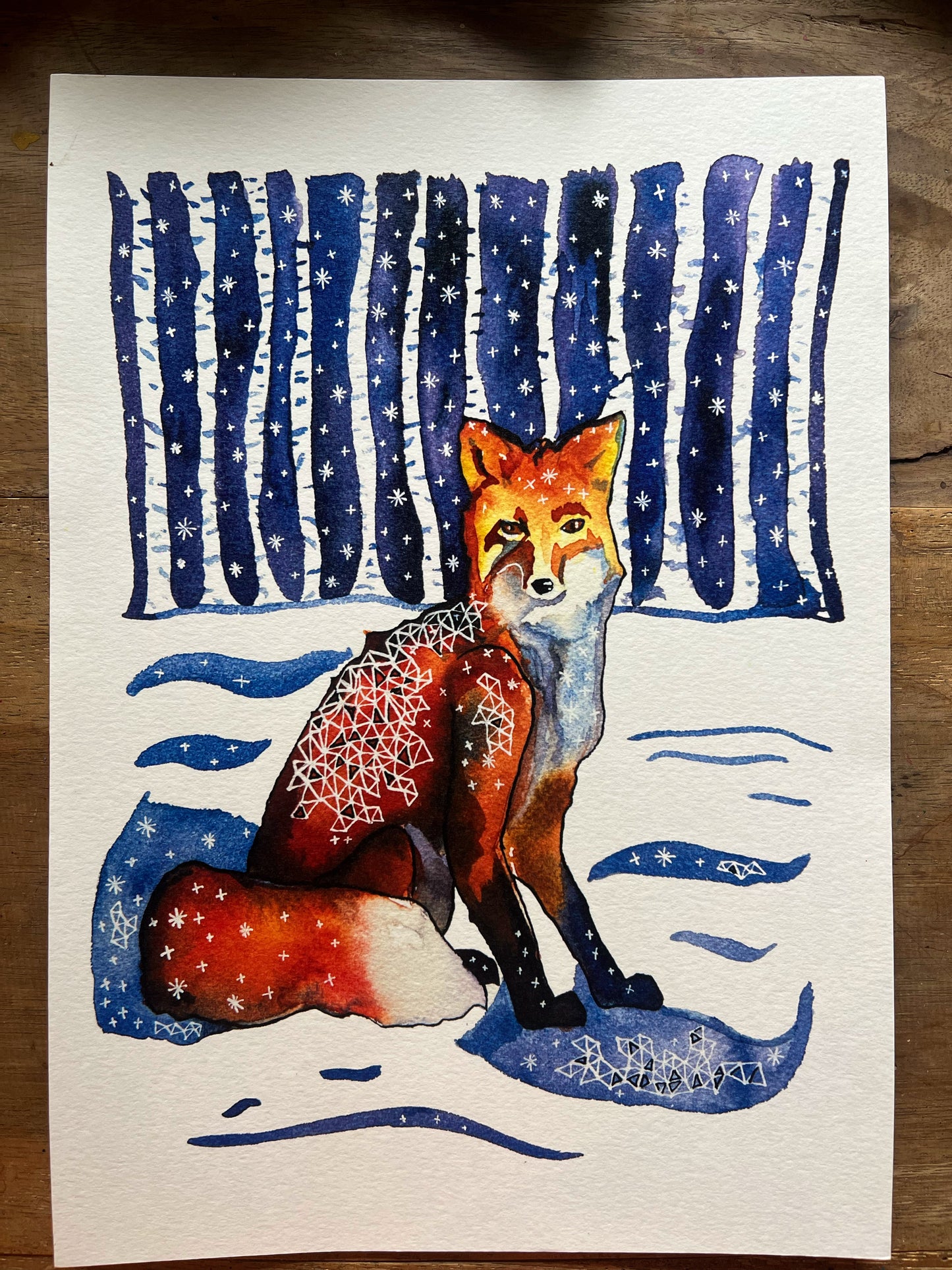 Fox in the Woods: Watercolor and ink archival art print- Animal illustration- Giclée print