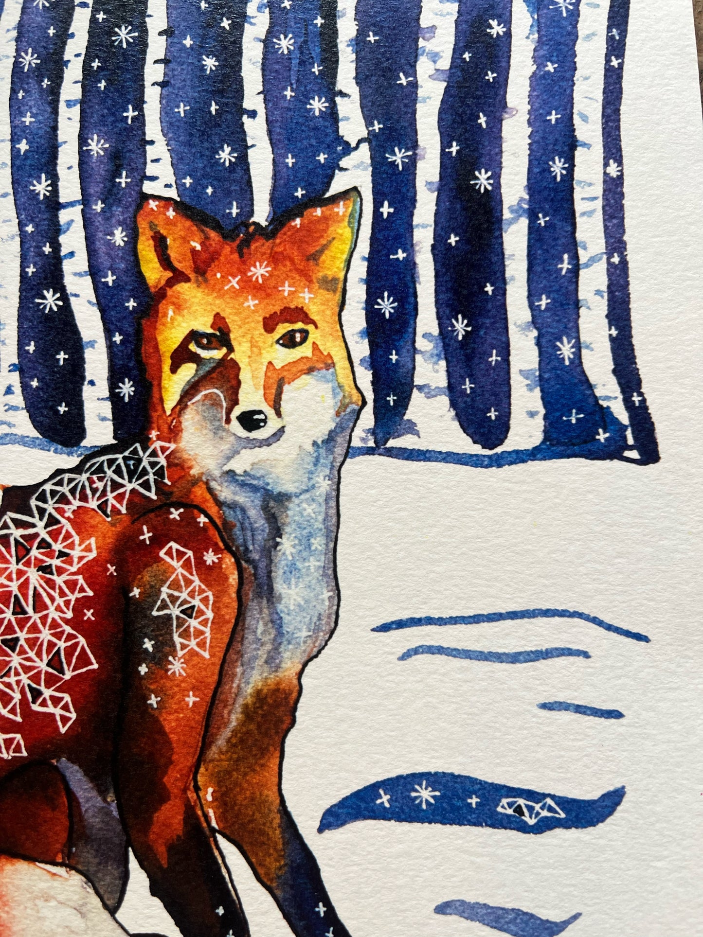 Fox in the Woods: Watercolor and ink archival art print- Animal illustration- Giclée print