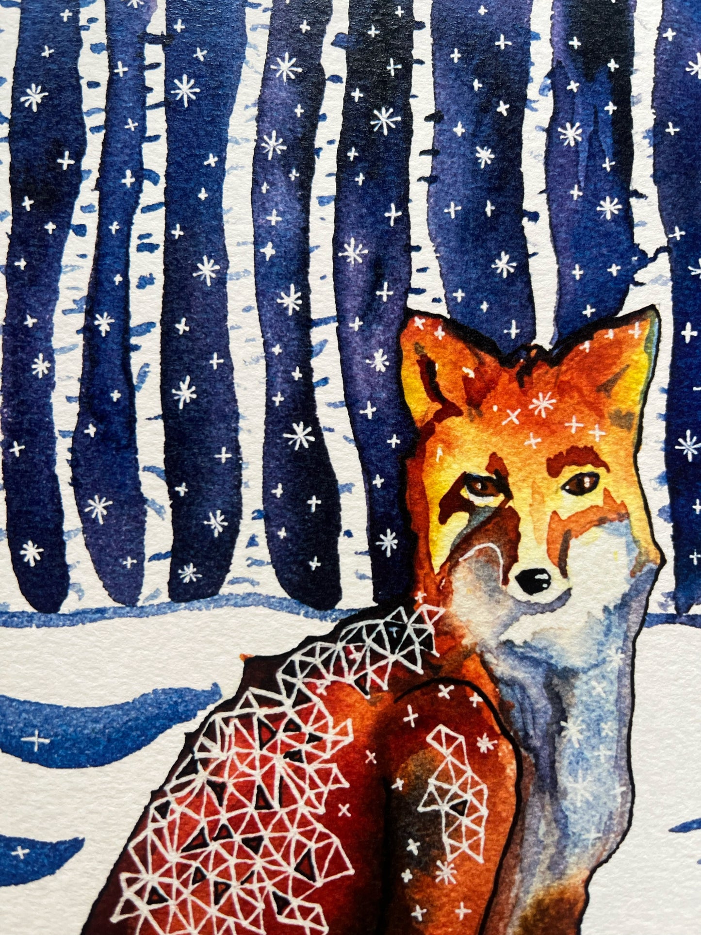 Fox in the Woods: Watercolor and ink archival art print- Animal illustration- Giclée print