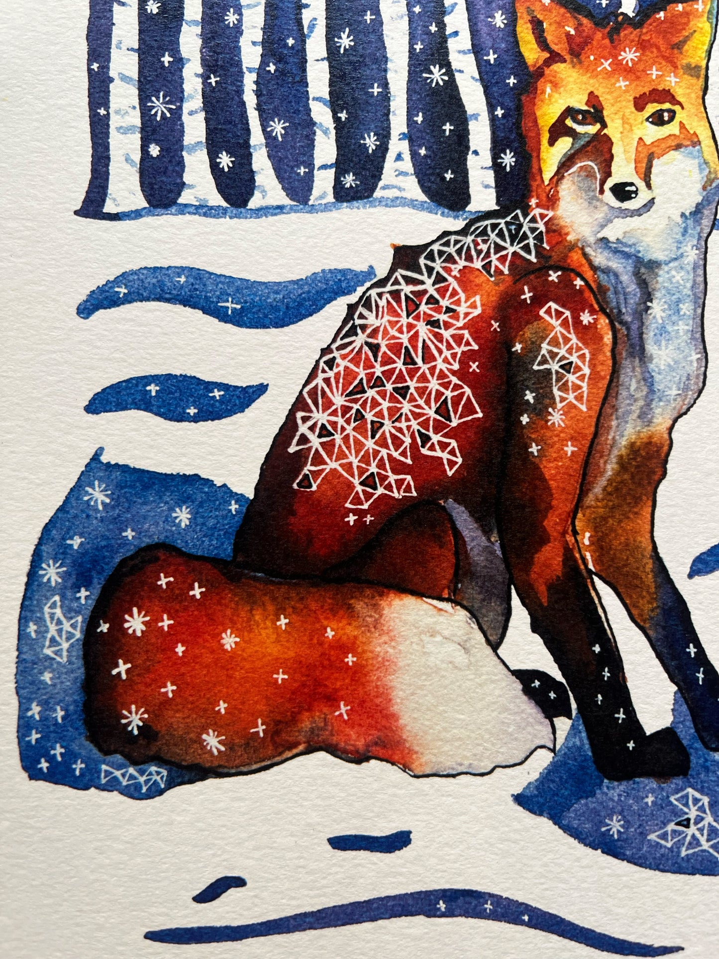 Fox in the Woods: Watercolor and ink archival art print- Animal illustration- Giclée print