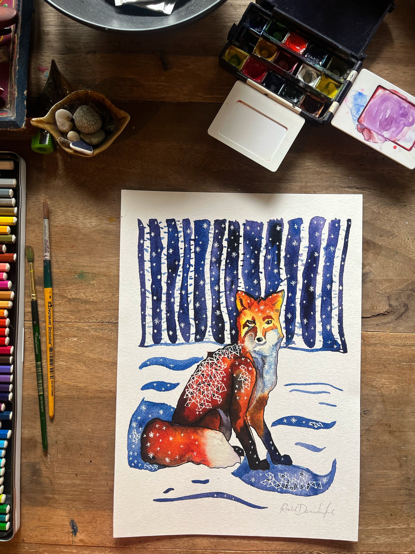 Fox in the Woods: Watercolor and ink archival art print- Animal illustration- Giclée print