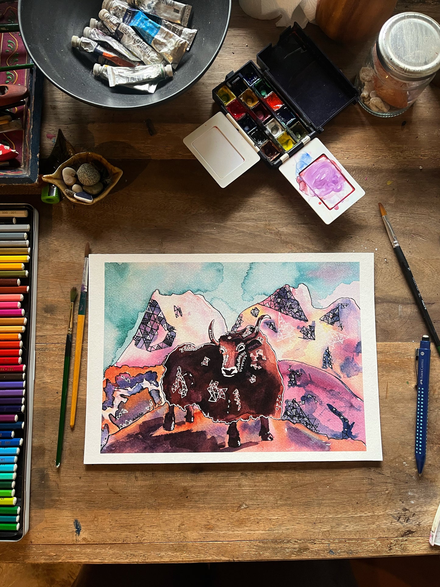 Yak!- Watercolor and ink archival print- Animal illustration- Giclee print