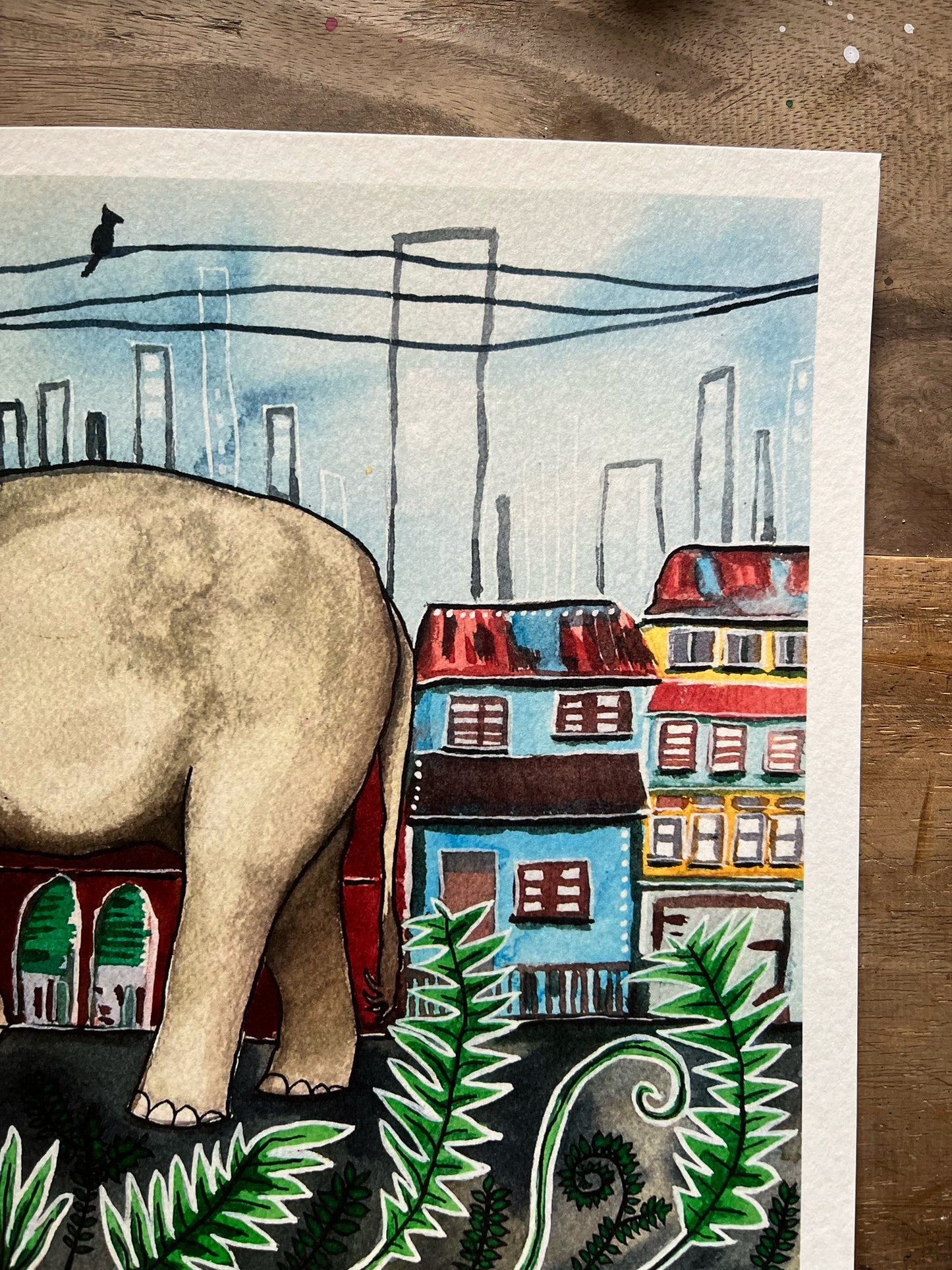The Elephant Sees Change- Watercolor and Ink Giclee Print- Animal Illustration