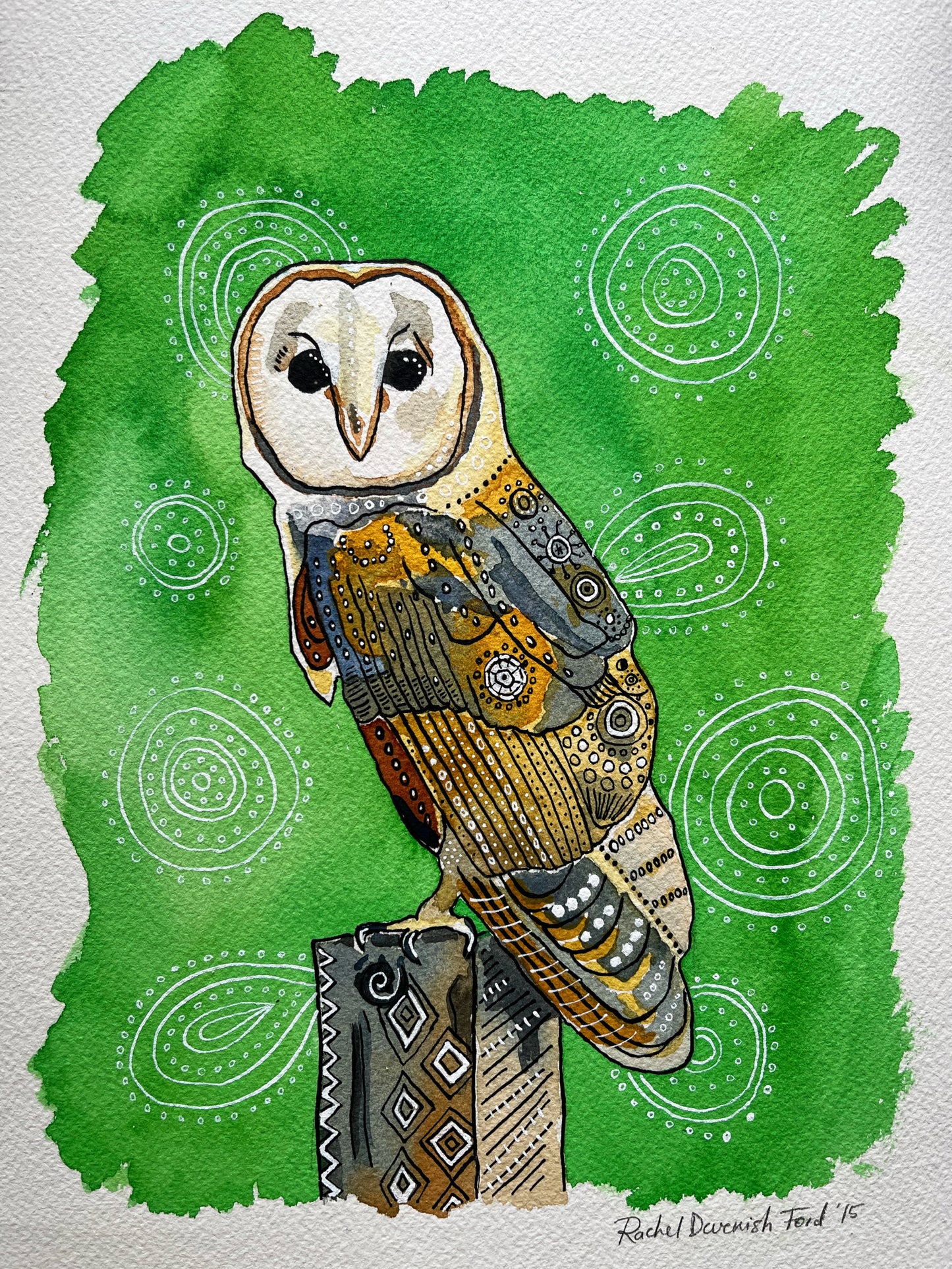 Barn Owl Original Painting- Bird art- Watercolor and ink Bird Illustration
