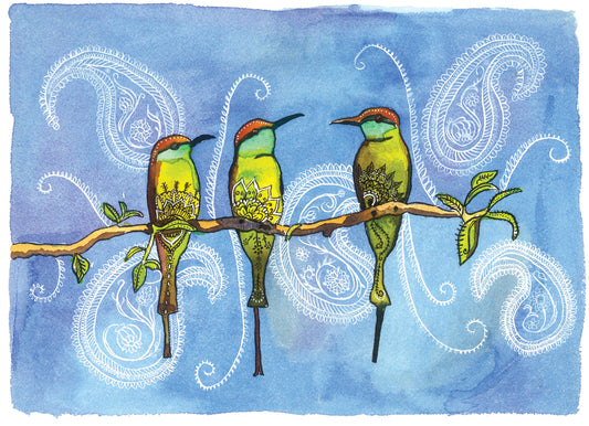 The Bee-eaters: Watercolor and Ink Archival Print- Bird Illustration- Giclee Print
